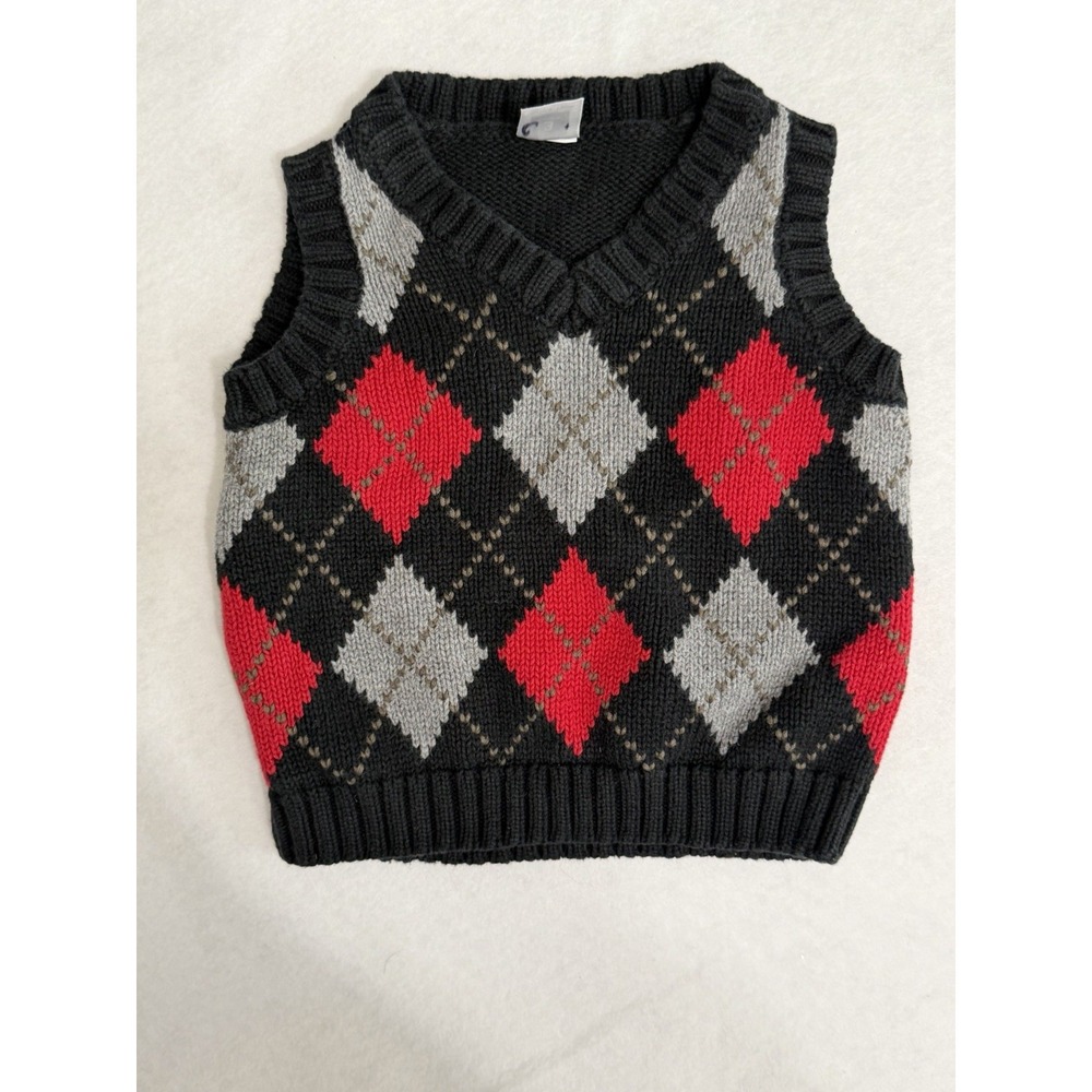Carter's Infants Vest Sweater Diamond Pattern Red Black Grey Size 3 Months
